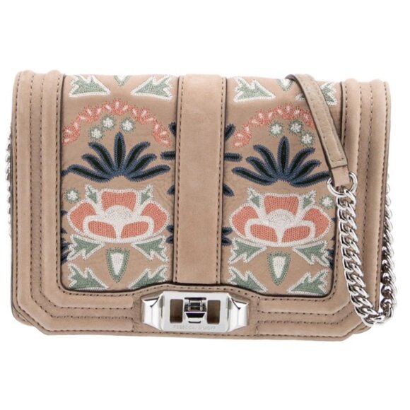 Rebecca Minkhoff Love Embroidered Floral Bag Nubuck Leather Crossbody Shoulder - Picture 14 of 16
